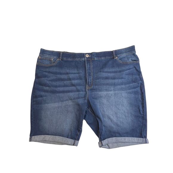 Avenue Shorts Womens 28 Medium Wash High Rise Stretch Denim Bermuda Rolled Cuff - Picture 1 of 9